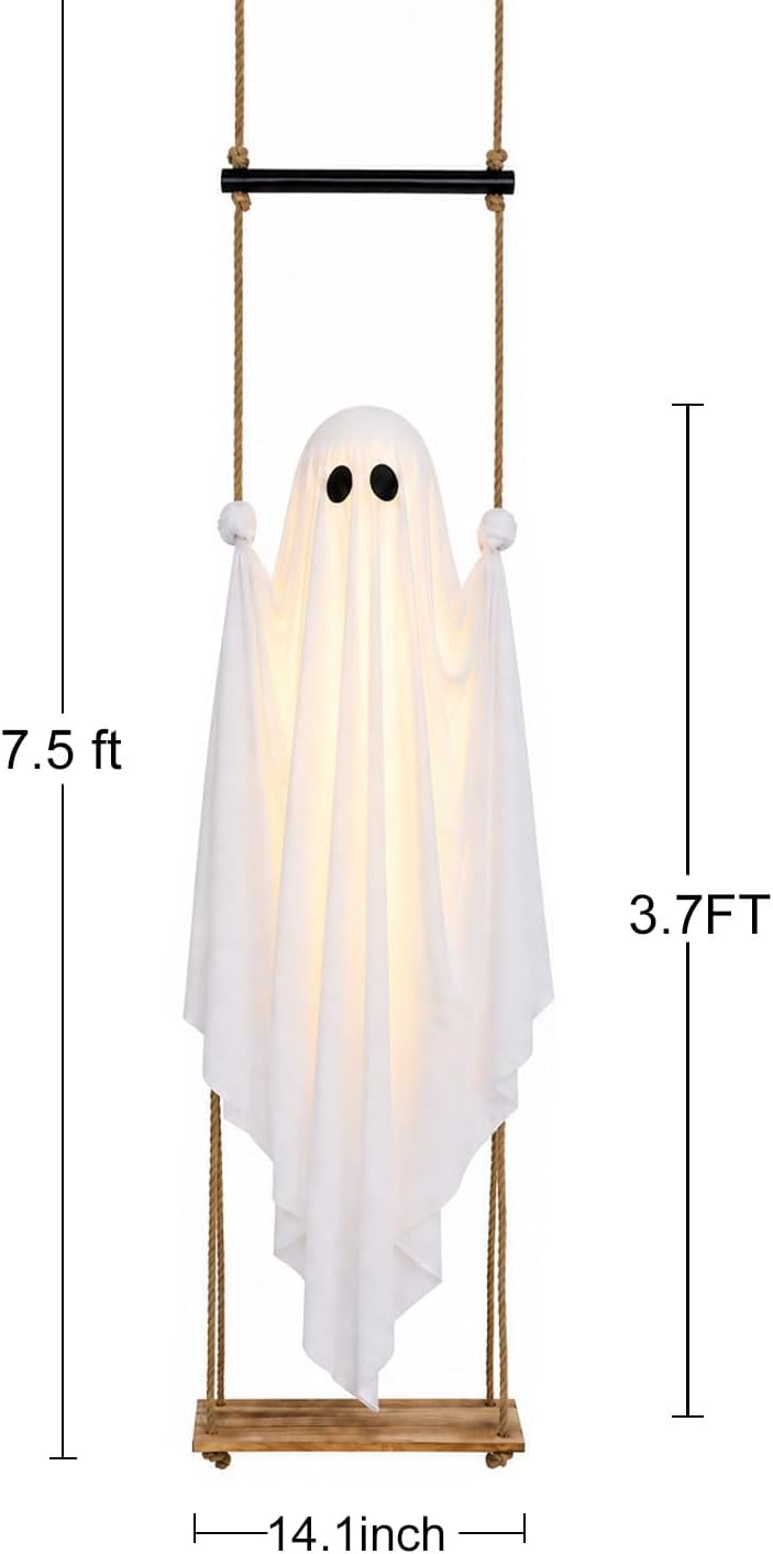 Halloween Decorations Outdoor 3.7FT Pre-Assembled Hanging Swing Ghost