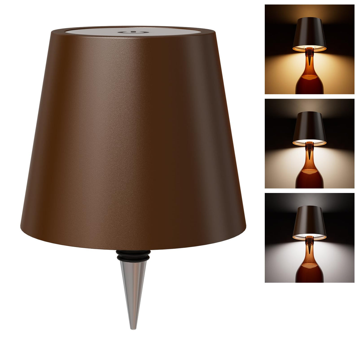 Wireless Bottle Lamp Shade - Portable LED Wine Bottle Lamp with Stopper, 3 Color Stepless Dimming Rechargeable Touch Wine Bottle Lights for Any Liquor Bottle Bars Restaurants (Black, 1 Pack)