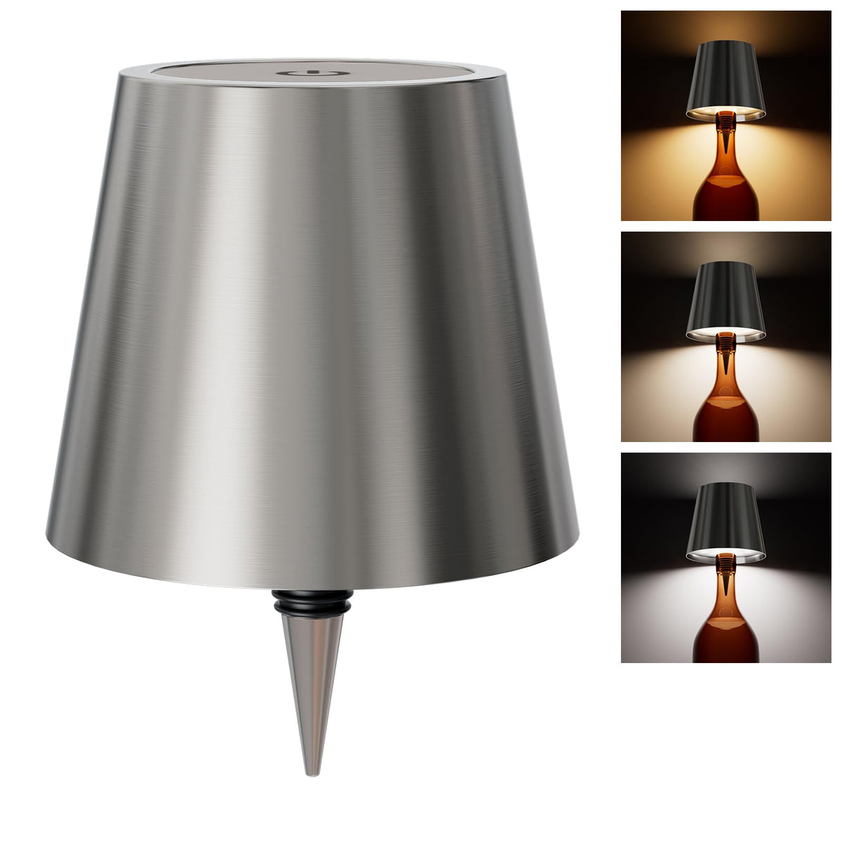 Wireless Bottle Lamp Shade - Portable LED Wine Bottle Lamp with Stopper, 3 Color Stepless Dimming Rechargeable Touch Wine Bottle Lights for Any Liquor Bottle Bars Restaurants (Black, 1 Pack)
