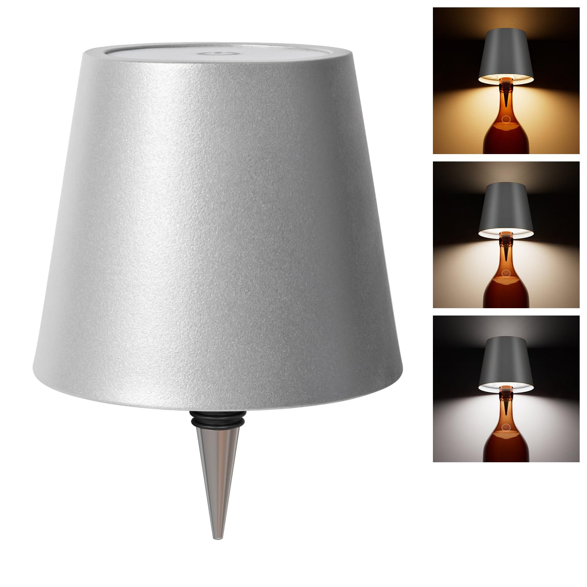 Wireless Bottle Lamp Shade - Portable LED Wine Bottle Lamp with Stopper, 3 Color Stepless Dimming Rechargeable Touch Wine Bottle Lights for Any Liquor Bottle Bars Restaurants (Black, 1 Pack)