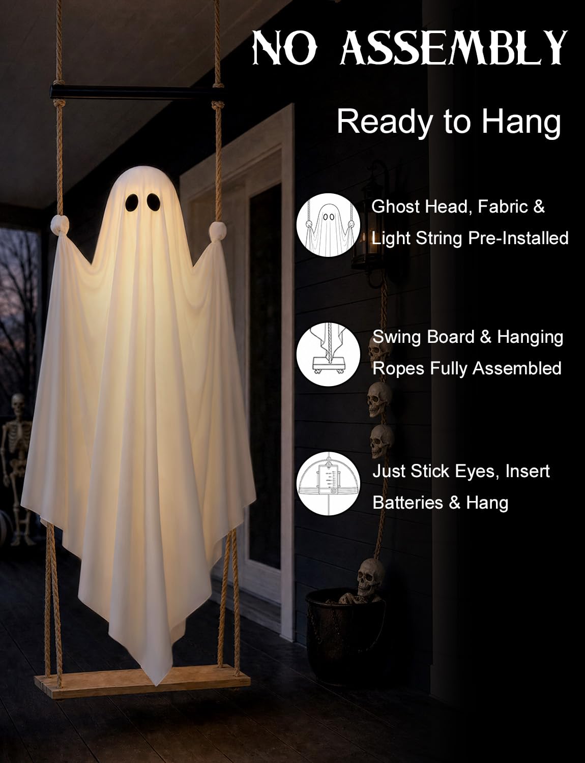 Halloween Decorations Outdoor 3.7FT Pre-Assembled Hanging Swing Ghost
