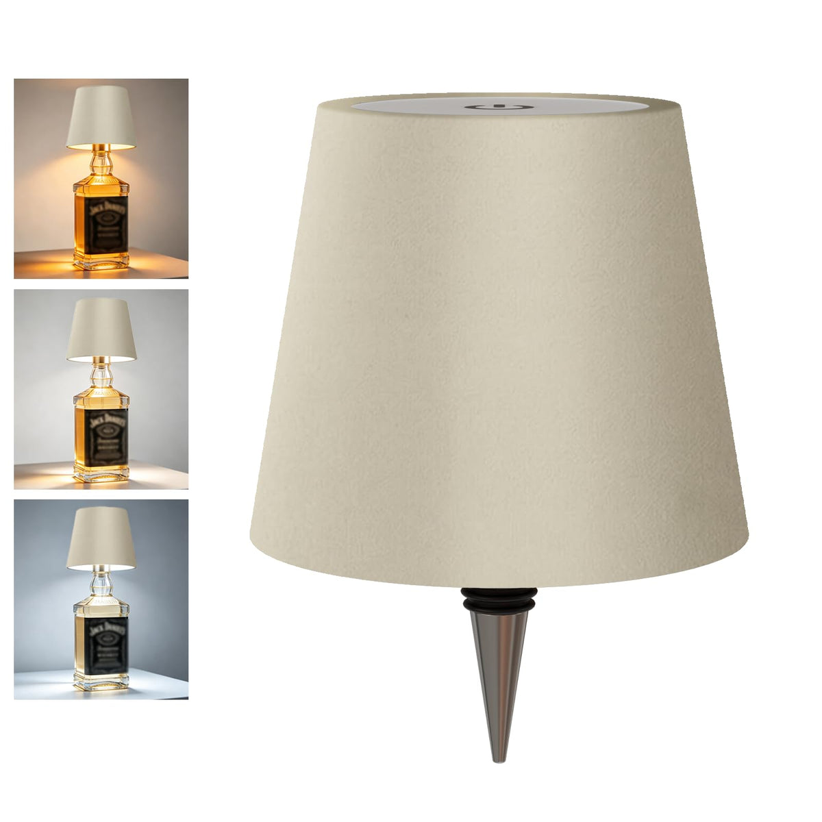 Wireless Bottle Lamp Shade - Portable LED Wine Bottle Lamp with Stopper, 3 Color Stepless Dimming Rechargeable Touch Wine Bottle Lights for Any Liquor Bottle Bars Restaurants (Black, 1 Pack)