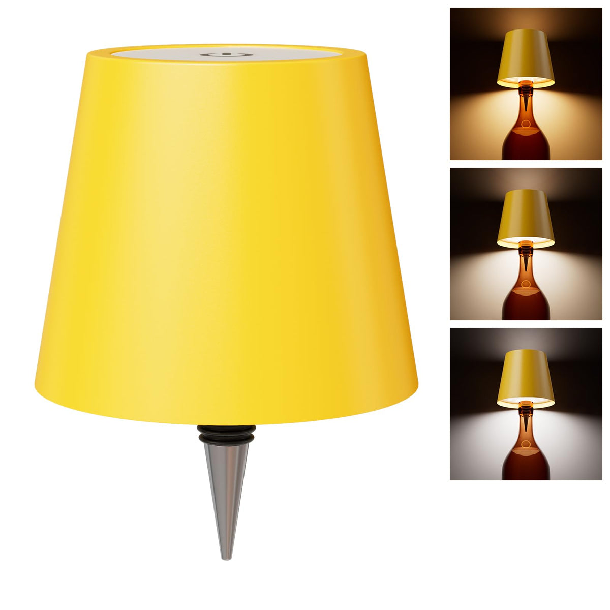 Wireless Bottle Lamp Shade - Portable LED Wine Bottle Lamp with Stopper, 3 Color Stepless Dimming Rechargeable Touch Wine Bottle Lights for Any Liquor Bottle Bars Restaurants (Black, 1 Pack)