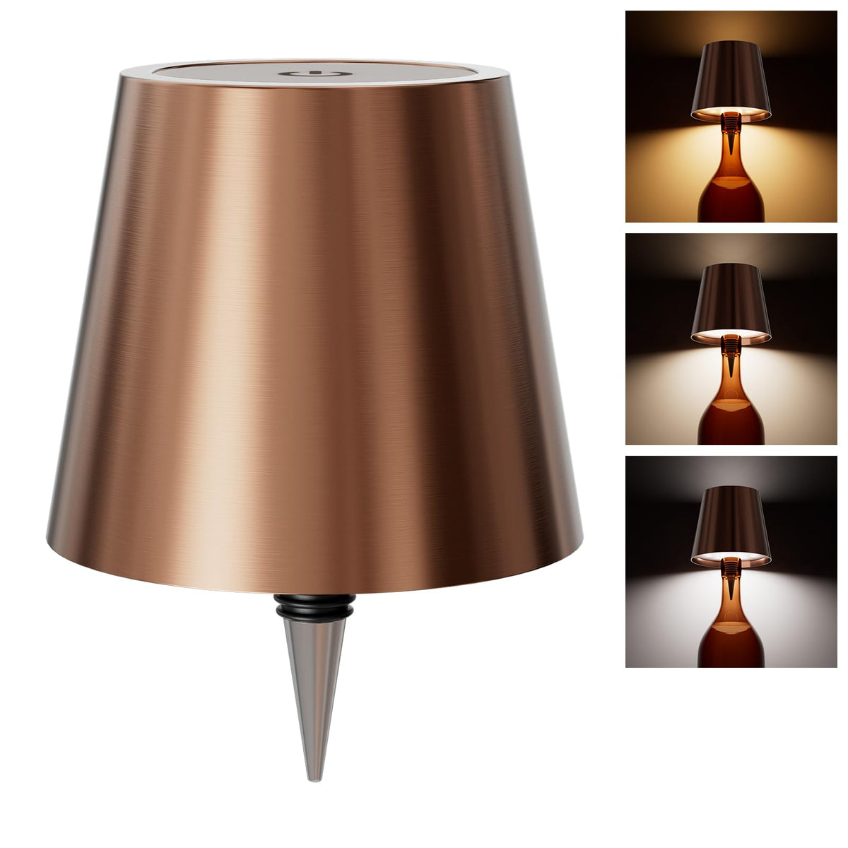 Wireless Bottle Lamp Shade - Portable LED Wine Bottle Lamp with Stopper, 3 Color Stepless Dimming Rechargeable Touch Wine Bottle Lights for Any Liquor Bottle Bars Restaurants (Black, 1 Pack)