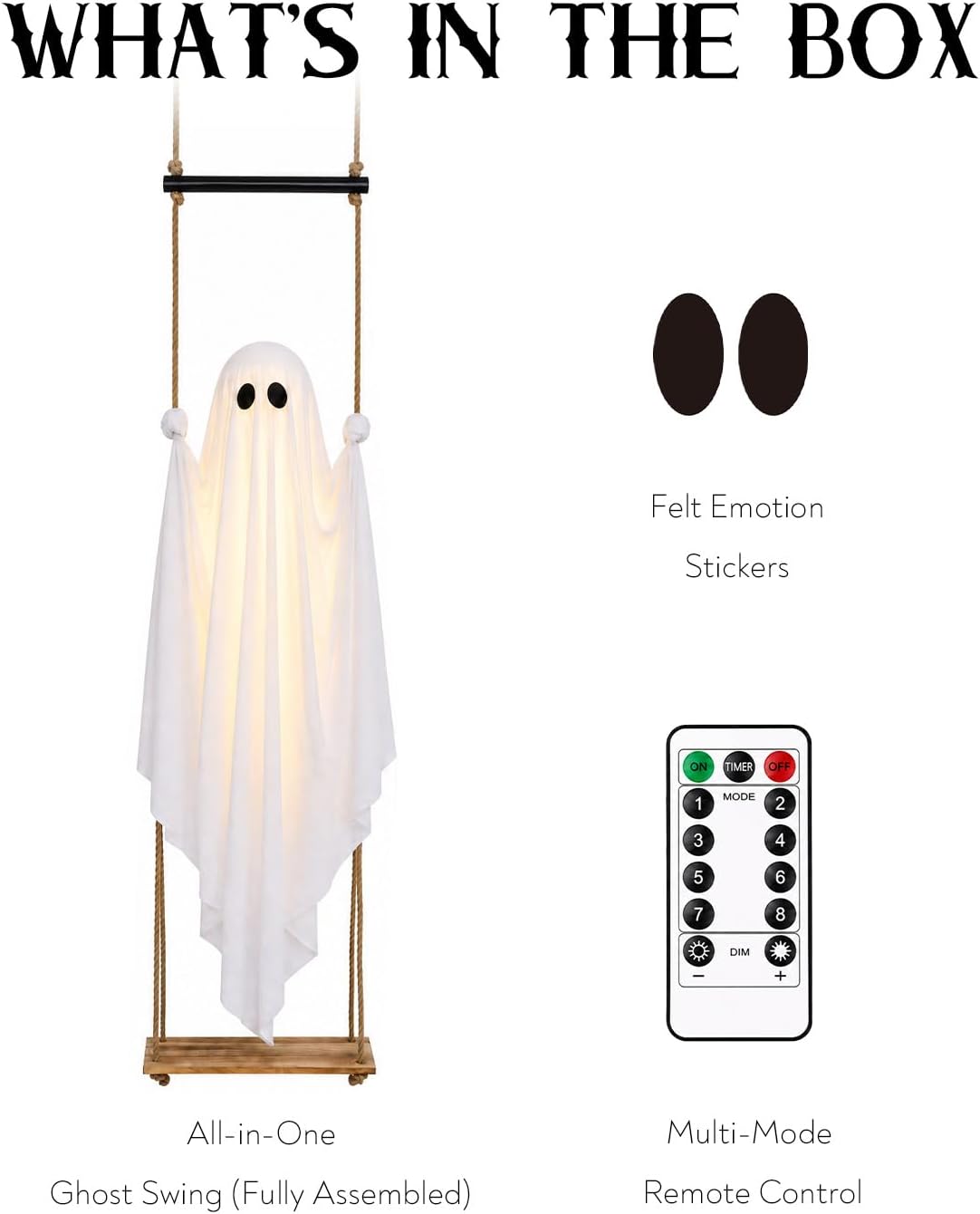 Halloween Decorations Outdoor 3.7FT Pre-Assembled Hanging Swing Ghost