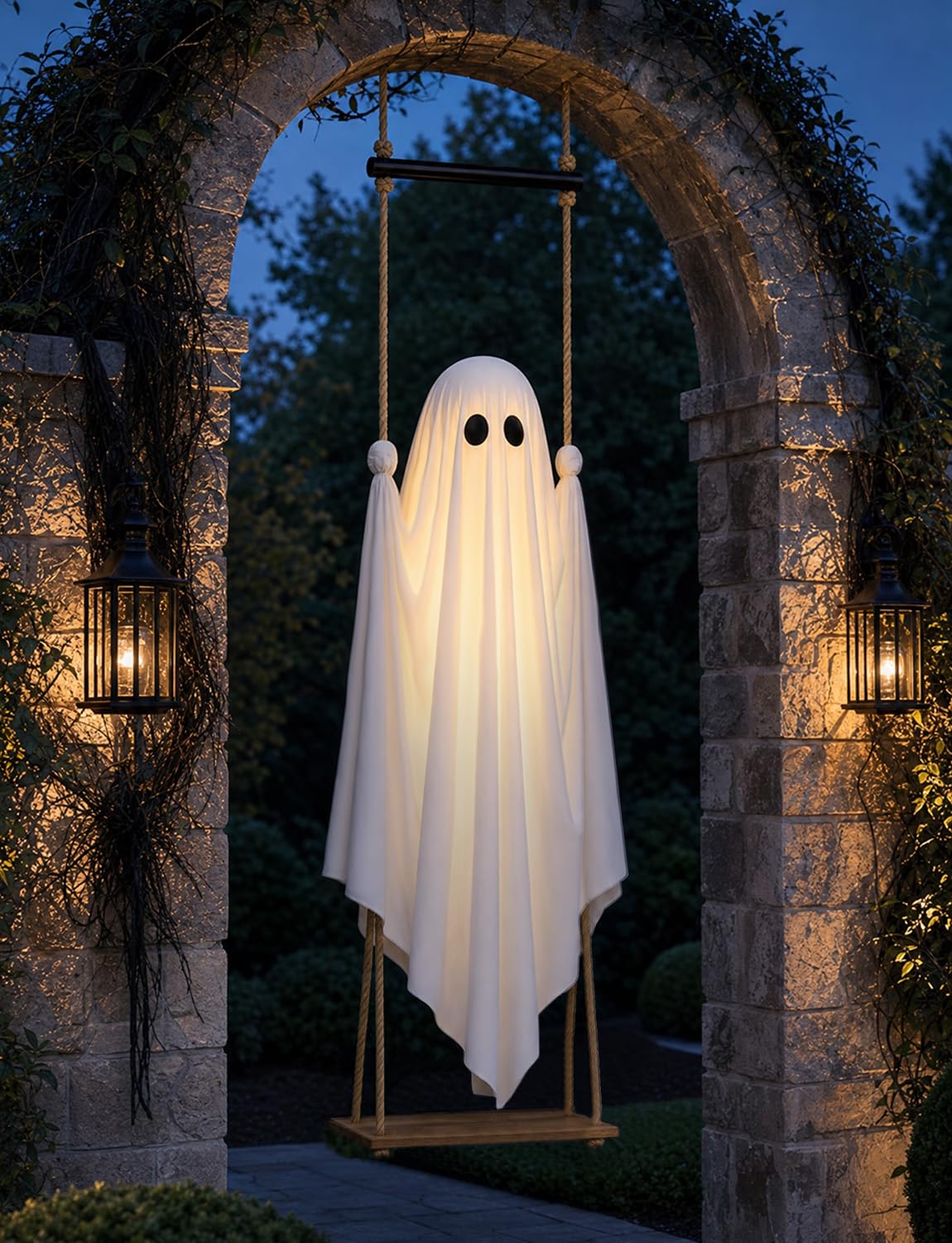 Halloween Decorations Outdoor 3.7FT Pre-Assembled Hanging Swing Ghost