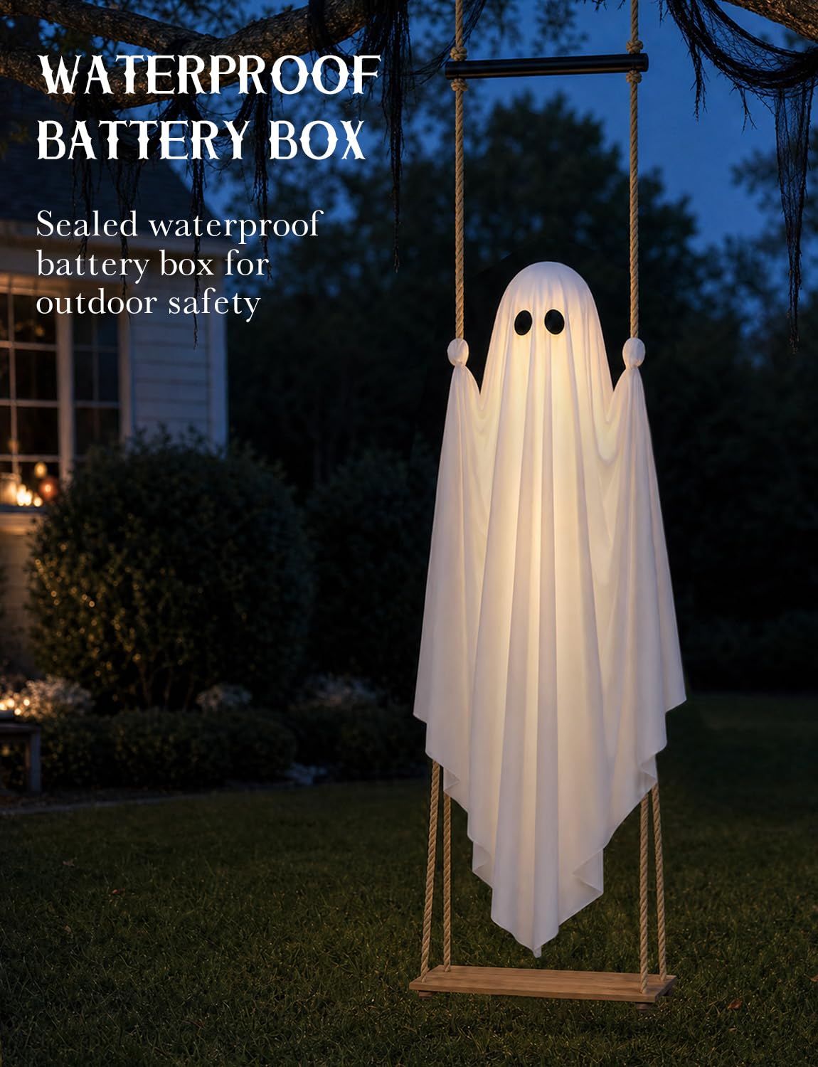 Halloween Decorations Outdoor 3.7FT Pre-Assembled Hanging Swing Ghost