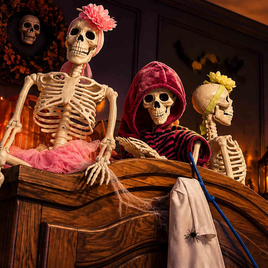 2 Pack 36"Halloween Skeleton - 3 ft Life Size Human Skeleton with Full Body Posable Joints Plastic Skeleton for Halloween Skeletons Decor Yard Patio Lawn Garden Skeleton Props Spooky Party Decoration