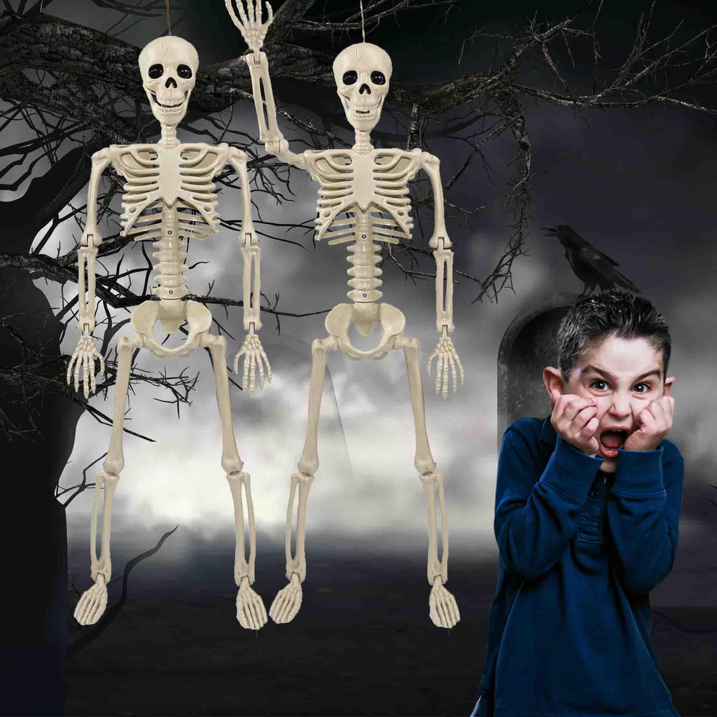 2 Pack 36"Halloween Skeleton - 3 ft Life Size Human Skeleton with Full Body Posable Joints Plastic Skeleton for Halloween Skeletons Decor Yard Patio Lawn Garden Skeleton Props Spooky Party Decoration
