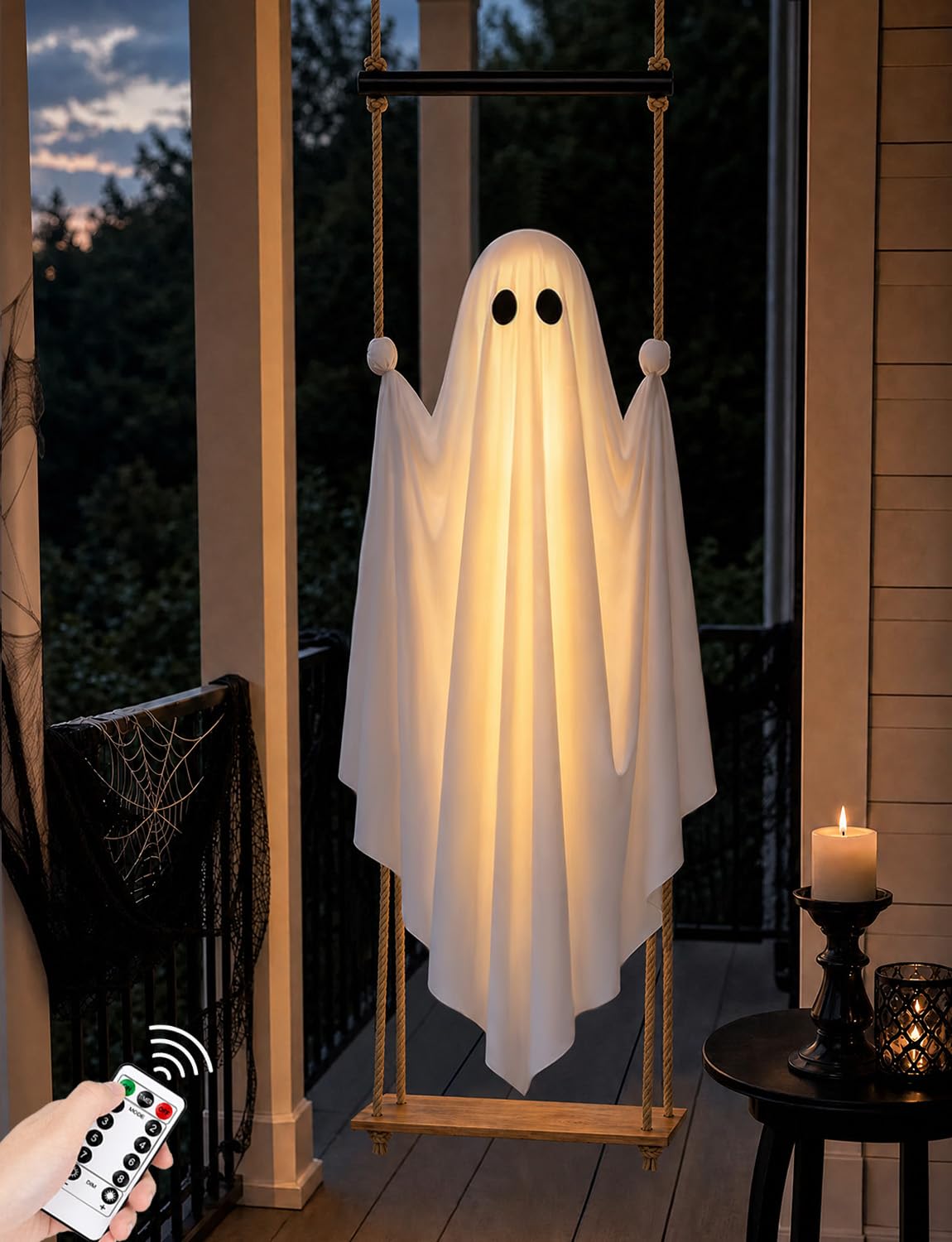 Halloween Decorations Outdoor 3.7FT Pre-Assembled Hanging Swing Ghost