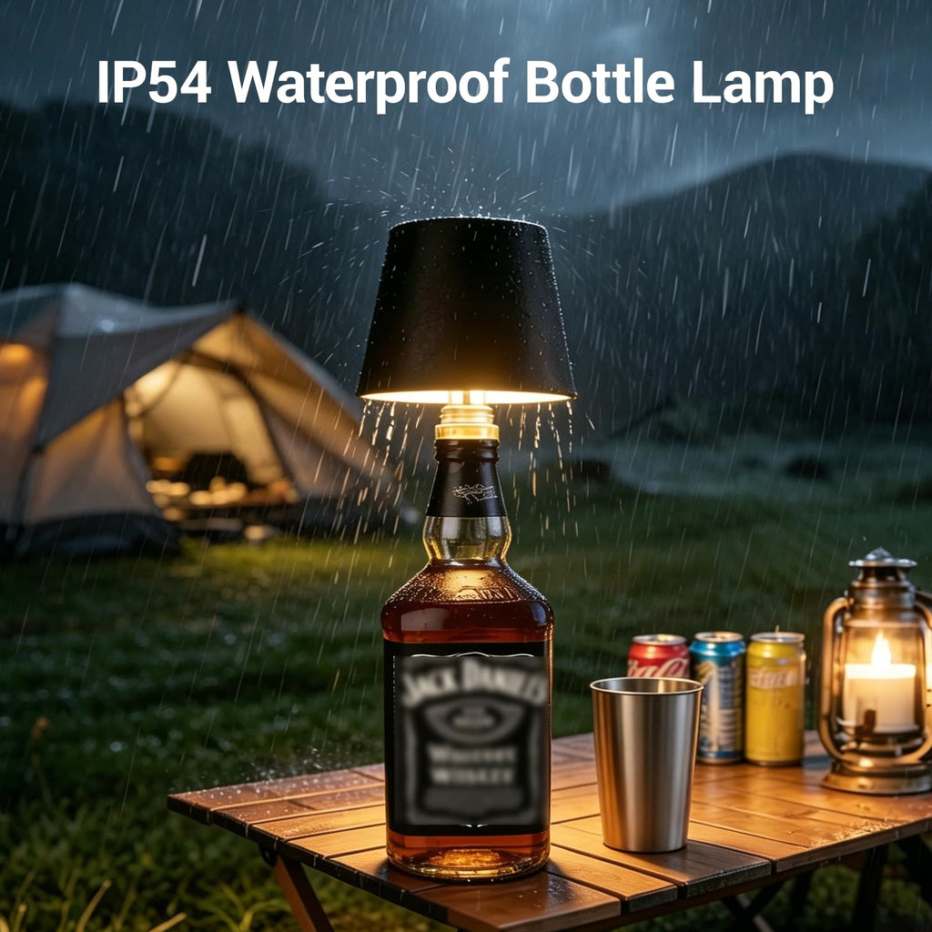 Wireless Bottle Lamp Shade - Portable LED Wine Bottle Lamp with Stopper, 3 Color Stepless Dimming Rechargeable Touch Wine Bottle Lights for Any Liquor Bottle Bars Restaurants (Black, 1 Pack)