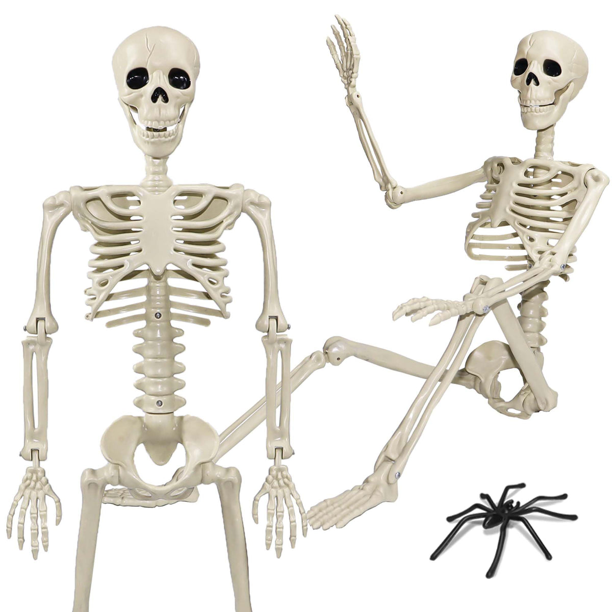 2 Pack 36"Halloween Skeleton - 3 ft Life Size Human Skeleton with Full Body Posable Joints Plastic Skeleton for Halloween Skeletons Decor Yard Patio Lawn Garden Skeleton Props Spooky Party Decoration