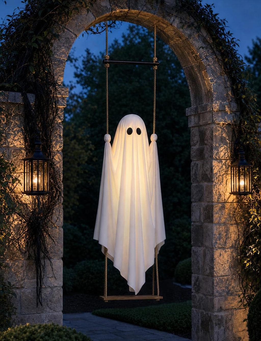 Halloween Decorations Outdoor 3.7FT Pre-Assembled Hanging Swing Ghost