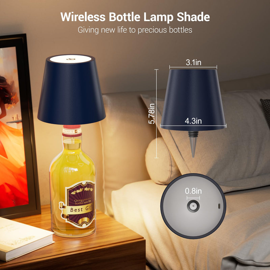 Wireless Bottle Lamp Shade - Portable LED Wine Bottle Lamp with Stopper, 3 Color Stepless Dimming Rechargeable Touch Wine Bottle Lights for Any Liquor Bottle Bars Restaurants (Black, 1 Pack)