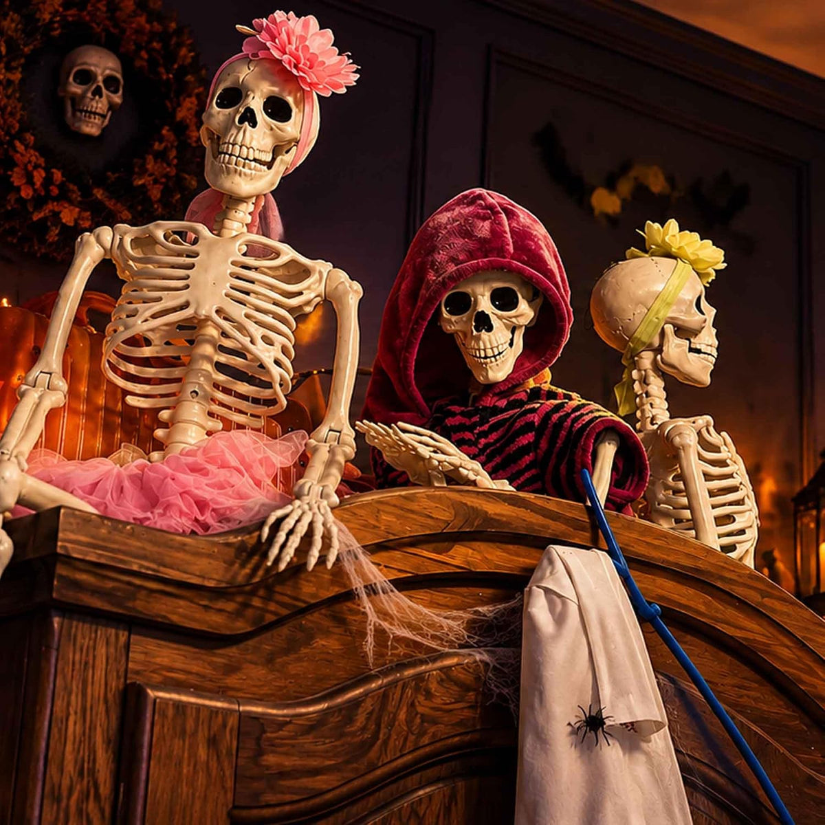 2 Pack 36"Halloween Skeleton - 3 ft Life Size Human Skeleton with Full Body Posable Joints Plastic Skeleton for Halloween Skeletons Decor Yard Patio Lawn Garden Skeleton Props Spooky Party Decoration