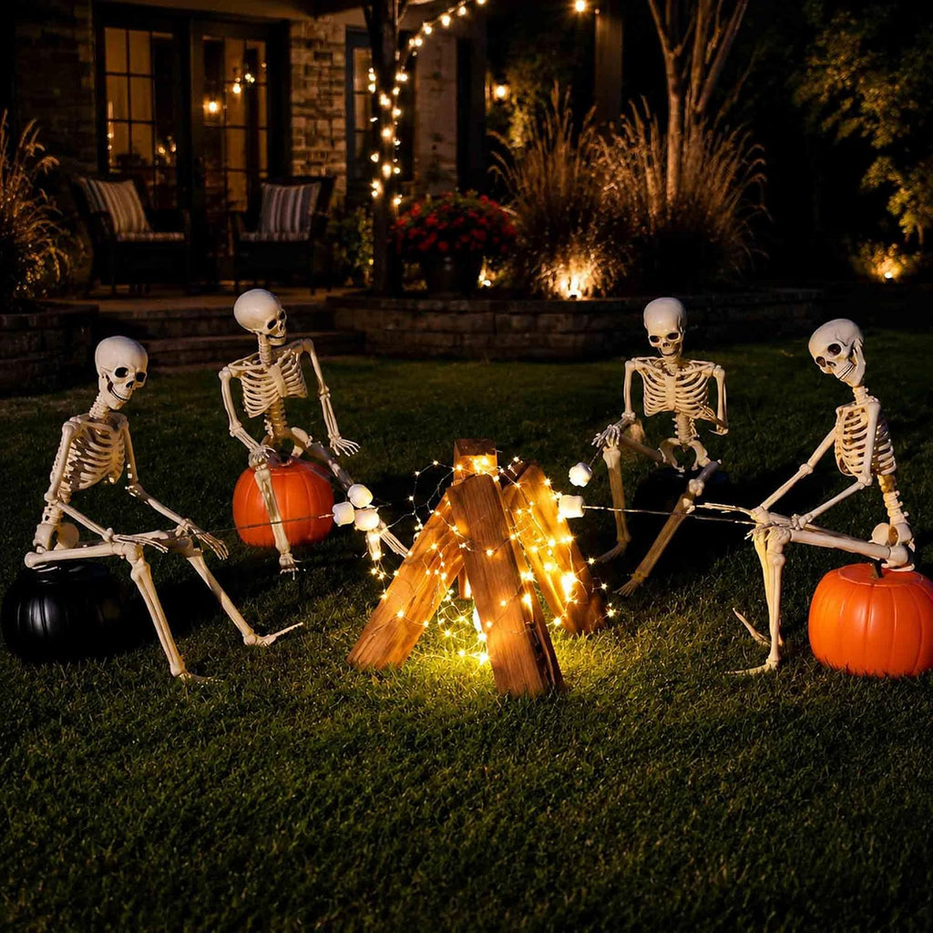 2 Pack 36"Halloween Skeleton - 3 ft Life Size Human Skeleton with Full Body Posable Joints Plastic Skeleton for Halloween Skeletons Decor Yard Patio Lawn Garden Skeleton Props Spooky Party Decoration