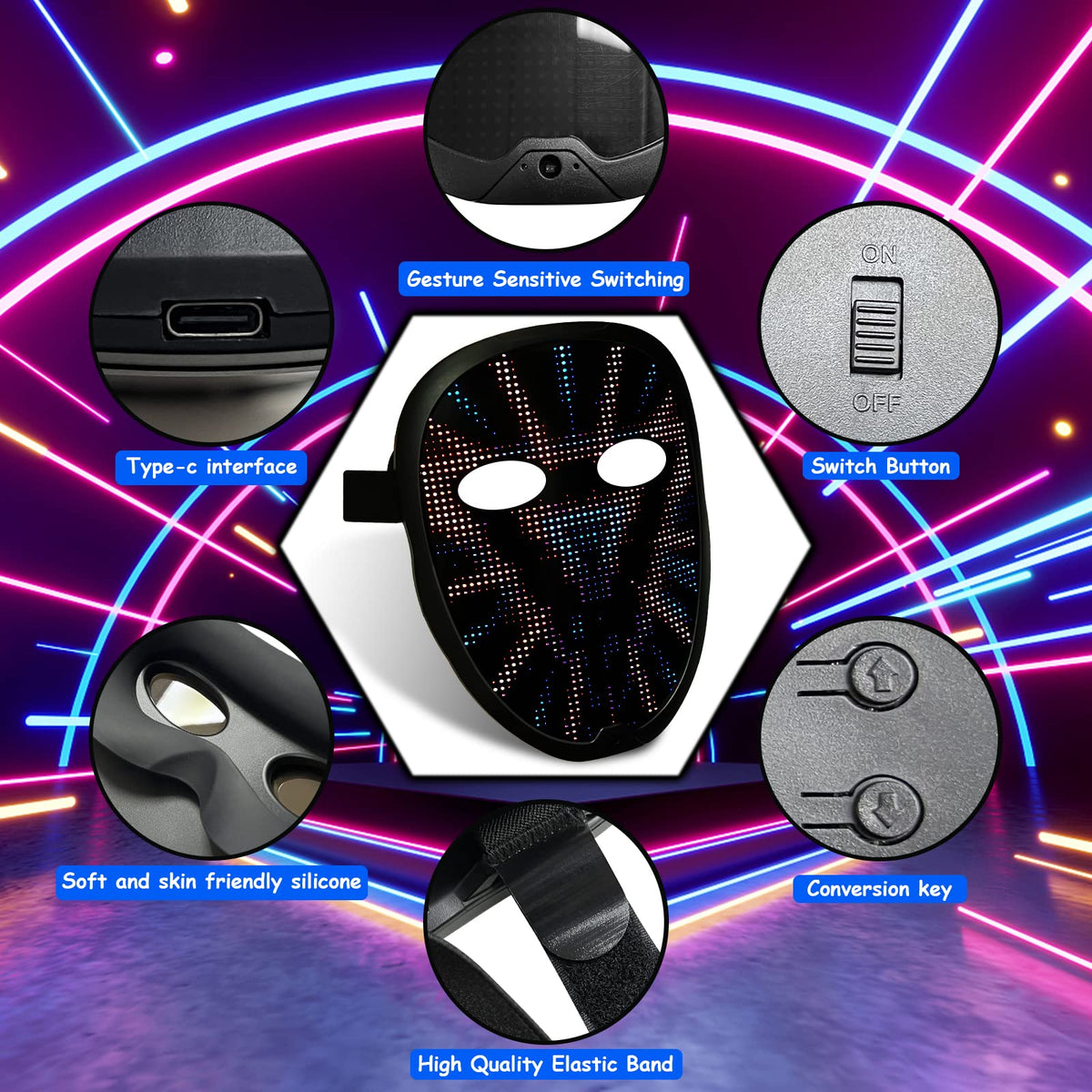 Depointer Life Led Mask with Gesture Sensing, Light up Mask toy for Adult